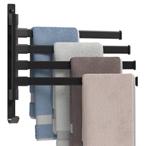 kldkld swivel towel rack,wall mounted towel bar for bathroom,4-arms towel rack with hook, space saving towel holder for bathroom