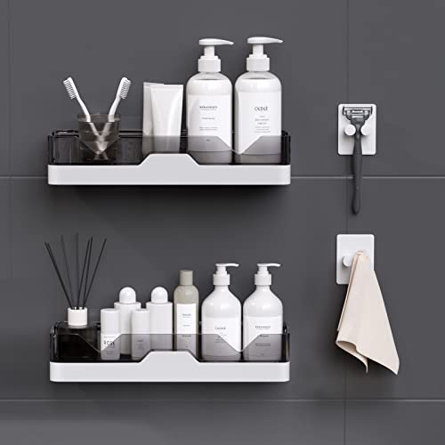 UIFER 2-Pack Adhesive Shower Caddy, Shower Shelves with Hooks, No Drilling Shower Racks for inside shower & Kitchen Storage