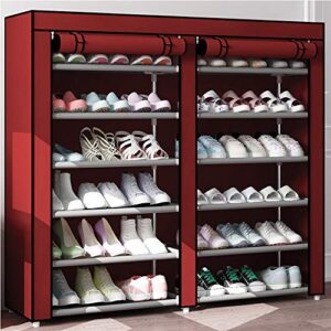 6 tier shoe rack organizer for 36 pair shoes, double rows 12 lattices free standing shoe cabinet storage shelf holder with non-woven fabric dustproof cover,large portable closet shoe tower (wine red)