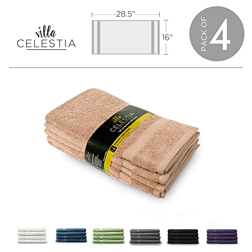 Villa Celestia 700 GSM Beige Hand Towels for Bathroom 4 Pack - 100% Cotton Hand Towels Soft Absorbent & Fast Drying Bathroom Hand Towels-Elegant Salon Spa Hotel Bath Hand Towel Set of 4 (16''x 28'')