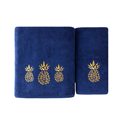 SKL Home by Saturday Knight Ltd. Gilded Pineapple 2 Pc Hand Towel, Navy