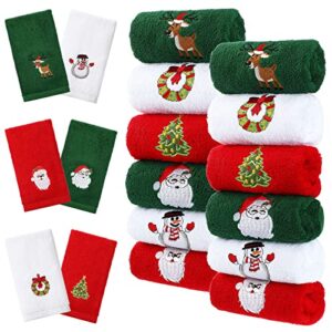 macarrie 12 pcs christmas hand towels christmas santa reindeer snowman tree embroidered bathroom kitchen cotton towels absorbent christmas towels christmas washcloths, 13 x 18 inch (fresh style)