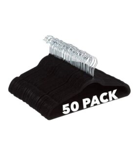luxury black velvet hanger - pack of 50 - coat and clothes hanger (black, abs, velvet)