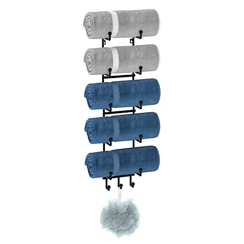 AITEE Towel Rack Wall Mounted, Towel Rack Holder Organizer with Hooks for Hanging Bath Balls, Towel Shelf Holder Storage with 6 Compartments for Bathroom Hand Towels, Washcloths