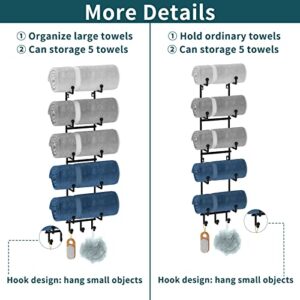 AITEE Towel Rack Wall Mounted, Towel Rack Holder Organizer with Hooks for Hanging Bath Balls, Towel Shelf Holder Storage with 6 Compartments for Bathroom Hand Towels, Washcloths