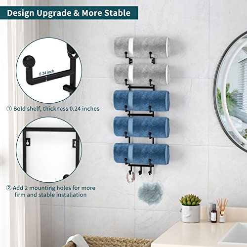 AITEE Towel Rack Wall Mounted, Towel Rack Holder Organizer with Hooks for Hanging Bath Balls, Towel Shelf Holder Storage with 6 Compartments for Bathroom Hand Towels, Washcloths