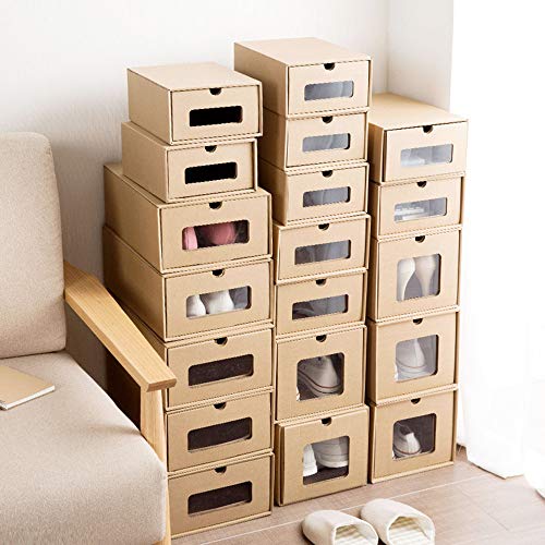 Shozafia Cardboard Shoe Boxes, Stackable Clear Shoe Box for Storage with Lids, Pack of 6 (Kids Size)