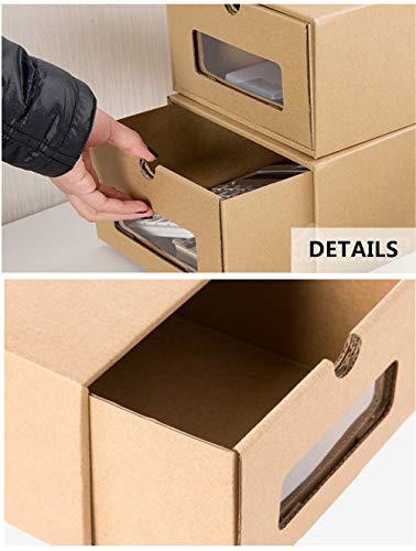 Shozafia Cardboard Shoe Boxes, Stackable Clear Shoe Box for Storage with Lids, Pack of 6 (Kids Size)