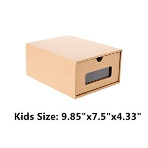 Shozafia Cardboard Shoe Boxes, Stackable Clear Shoe Box for Storage with Lids, Pack of 6 (Kids Size)