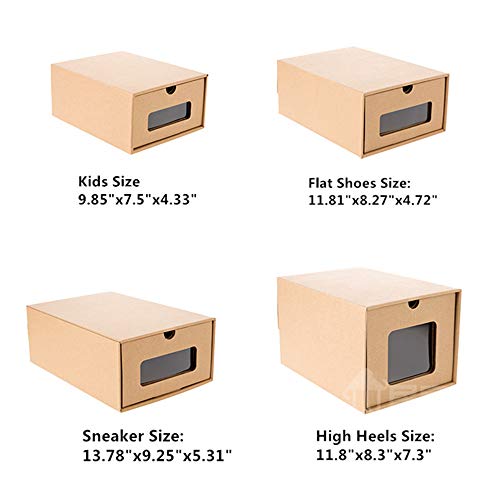 Shozafia Cardboard Shoe Boxes, Stackable Clear Shoe Box for Storage with Lids, Pack of 6 (Kids Size)