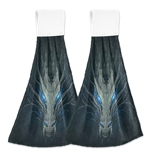 Alaza Dragon Firing Anime Hanging Kitchen Hand Towels with Loop Super Absorbent Hand Towels Machine Washable 2 Piece Sets