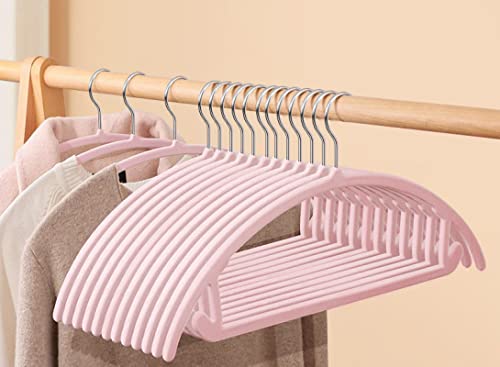 10 PCS Flocking Hanger Non-Slip no Trace Drying Rack Home Wardrobe Storage and organizing Hangers 【Ovalmodel】 Pink