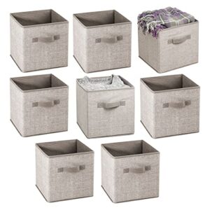 mDesign Small Fabric Collapsible Organizer Cube Bin Box with Front Handle for Cube Furniture Units, Closet or Bedroom Storage, Holds Clothing, Linens, Accessories - Lido Collection - 8 Pack - Linen