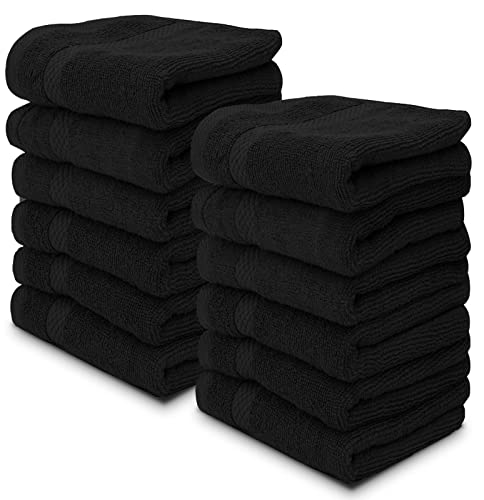 White Classic Luxury Hand Towels | 6 Pack Luxury Cotton Washcloths | 12 Pack Bundle (Gray)