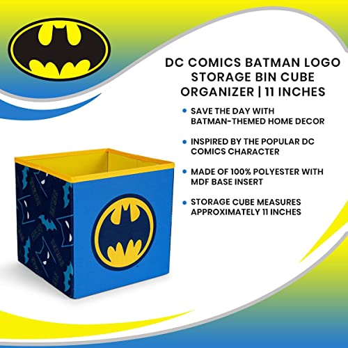 DC Comics Batman Logo 11-Inch Storage Bin Cube Organizer | Fabric Basket Container, Cubby Cube Closet Organizer | Comic Book Superhero Toys, Gifts And Collectibles