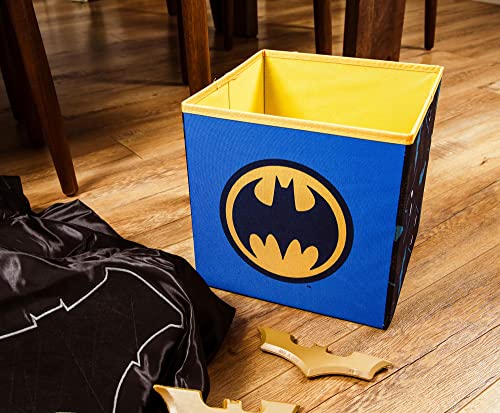 DC Comics Batman Logo 11-Inch Storage Bin Cube Organizer | Fabric Basket Container, Cubby Cube Closet Organizer | Comic Book Superhero Toys, Gifts And Collectibles