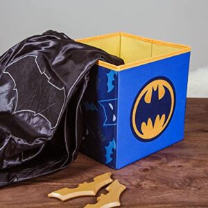 DC Comics Batman Logo 11-Inch Storage Bin Cube Organizer | Fabric Basket Container, Cubby Cube Closet Organizer | Comic Book Superhero Toys, Gifts And Collectibles