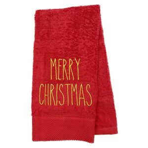 red merry christmas hand towel - embroidered hand towels - holiday decor dish towels fingertip towel