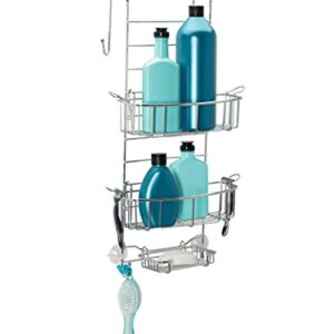 Zenna Home Hanging Shower Caddy, Over the Door, Rust Resistant, with 2 Storage Baskets, Soap Dish, Razor Holders and Hooks, Bathroom or Kitchen Shelf Organizer, No Drilling, Chrome