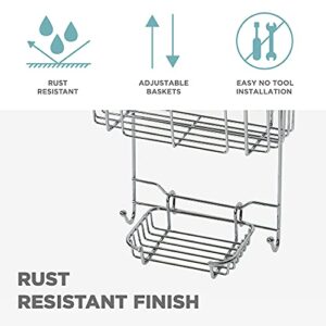 Zenna Home Hanging Shower Caddy, Over the Door, Rust Resistant, with 2 Storage Baskets, Soap Dish, Razor Holders and Hooks, Bathroom or Kitchen Shelf Organizer, No Drilling, Chrome