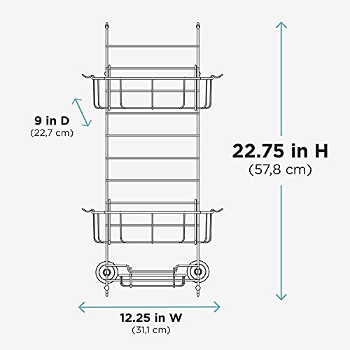 Zenna Home Hanging Shower Caddy, Over the Door, Rust Resistant, with 2 Storage Baskets, Soap Dish, Razor Holders and Hooks, Bathroom or Kitchen Shelf Organizer, No Drilling, Chrome