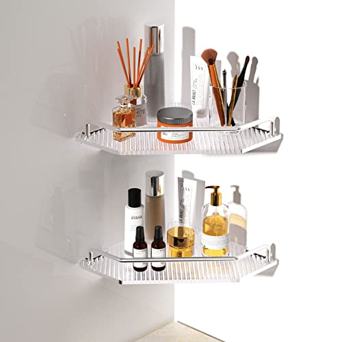 Acliys Corner Shower Caddy Shower Organizer 2 Pack Arcylic Corner Shower Shelves Wall Mounted Bathroom Shelves Storage Organizer for Toilet Dorm and Kitchen (Silver)