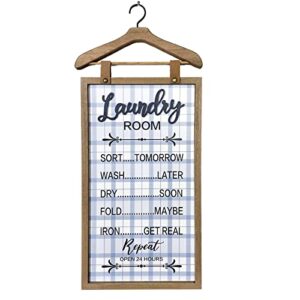 eternhome laundry room decor laundry schedule sign sort wash dry fold iron farmhouse wall signs coat hanger funny rules wall art vintage rustic wood decorations for home bathroom decoration