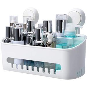 urbanstrive suction cup shower caddy bathroom shower shelf storage basket wall mounted organizer for shampoo, conditioner, plastic shower rack for kitchen & bathroom, drill-free removable, white