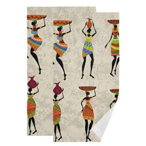 domiking decorative hand towels for bathroom - african woman grunge cotton guest towel set of 2 absorbent face towel for bathroom hotel gym spa