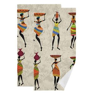 DOMIKING Decorative Hand Towels for Bathroom - African Woman Grunge Cotton Guest Towel Set of 2 Absorbent Face Towel for Bathroom Hotel Gym Spa