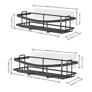 AUOTTO Shower Caddy Shower Organizer Adhesive Shower Shelf, Rustproof No Drilling SUS304 Stainless Steel for Bathroom Shower Storage Organization,2 Pack with 4 Hooks, Matte Black