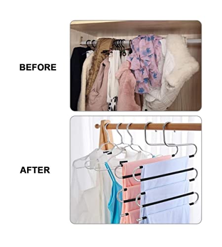 5 Packs Pants Hangers S-Shaped S-Type Space Saving Pants Non-Slip Hangers Trouser Hangers Stainless Steel Multi Layer Multifunctional Pant Hanger Closet Storage for Jeans Shirts for Scarfs Ties