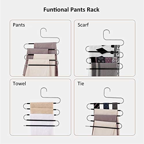 5 Packs Pants Hangers S-Shaped S-Type Space Saving Pants Non-Slip Hangers Trouser Hangers Stainless Steel Multi Layer Multifunctional Pant Hanger Closet Storage for Jeans Shirts for Scarfs Ties