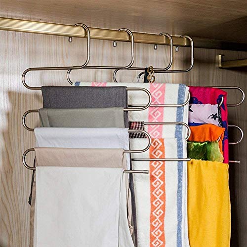 5 Packs Pants Hangers S-Shaped S-Type Space Saving Pants Non-Slip Hangers Trouser Hangers Stainless Steel Multi Layer Multifunctional Pant Hanger Closet Storage for Jeans Shirts for Scarfs Ties