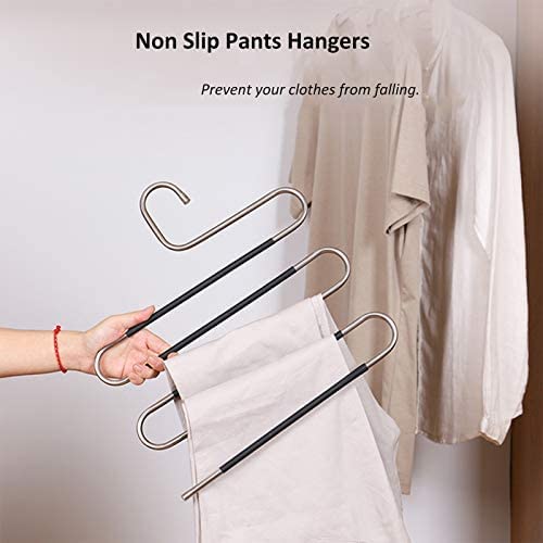 5 Packs Pants Hangers S-Shaped S-Type Space Saving Pants Non-Slip Hangers Trouser Hangers Stainless Steel Multi Layer Multifunctional Pant Hanger Closet Storage for Jeans Shirts for Scarfs Ties