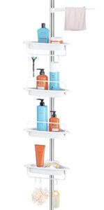 homehelper rustproof shower caddy corner organizer for bathroom, 4 tier bathtub shower storage organizer with tension pole for shampoo holder, 56 to 114 inch, white