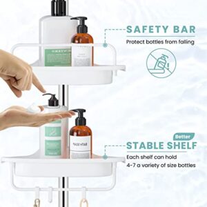 HomeHelper Rustproof Shower Caddy Corner Organizer for Bathroom, 4 Tier Bathtub Shower Storage Organizer with Tension Pole for Shampoo Holder, 56 to 114 Inch, White