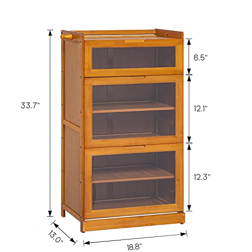 MoNiBloom Shoe Cabinet with Acrylic Doors 5 Tier Bamboo Free Standing Narrow Shoes Rack for Space Saving Entryway Hallway Living Room Bedroom, Brown