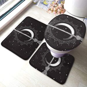 forsjhsa moon stars witch bathroom rugs set 3 piece non slip bath mat + u-shaped contour + toilet lid cover absorbent bath mat set for tub, shower and bathroom, one size