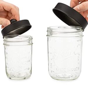 Jarmazing Products Apothecary Lid Storage Set with Ball Mason Jars - Farmhouse Home Decor for Vanity Organization - Luxury Bathroom, Kitchen and Office Accessories - Black - Two Pack