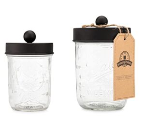 jarmazing products apothecary lid storage set with ball mason jars - farmhouse home decor for vanity organization - luxury bathroom, kitchen and office accessories - black - two pack