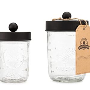 Jarmazing Products Apothecary Lid Storage Set with Ball Mason Jars - Farmhouse Home Decor for Vanity Organization - Luxury Bathroom, Kitchen and Office Accessories - Black - Two Pack