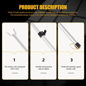 PATKAW Closet Reacher Pole 125X7X2.5cm Wardrobe Hanger Pole with Hook and Grip Handle Aluminum Alloy Clothing Hanger Telescopic Rod to Easily Reach Clothes and Closet Poles