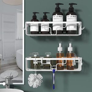 Noele 2-Pack Shower Caddy with Removable Hooks, Adhesive Shower Basket Shelves No Drilling, Rustproof Aluminum Storage Organizer Rack for Bathroom Toilet Kitchen