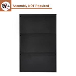 SPACEROCK 3 Drawer Shoe Storage Cabinet Wall Mounted & No-Assembly 25“ Metal Shoe Cabinet for Entryway, Hallway, and Corridor, Holds 12 Pair Shoes, Black