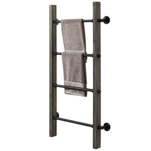 mygift wall mounted blanket ladder farmhouse gray wood and industrial metal pipe towel hanging rack