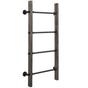 MyGift Wall Mounted Blanket Ladder Farmhouse Gray Wood and Industrial Metal Pipe Towel Hanging Rack