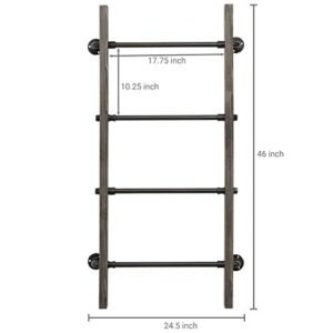 MyGift Wall Mounted Blanket Ladder Farmhouse Gray Wood and Industrial Metal Pipe Towel Hanging Rack