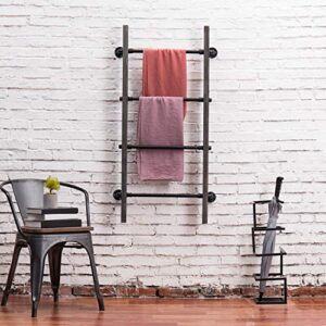 MyGift Wall Mounted Blanket Ladder Farmhouse Gray Wood and Industrial Metal Pipe Towel Hanging Rack