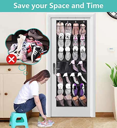 MISSLO 28 Large Pockets Hanging Shoe Organizer and 28 Large Pockets Hanging Shoe Rack Door Shoe Organizer Hanging Shoe Storage Hanger for Closet Mesh Holder